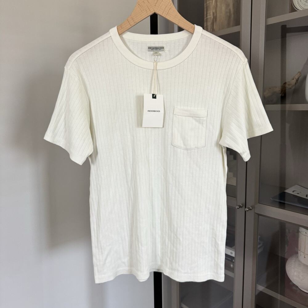 Knickerbocker Ladder Rib Knit Pocket Short Sleeve Milk Ivory T-Shirt XS NEW Tee